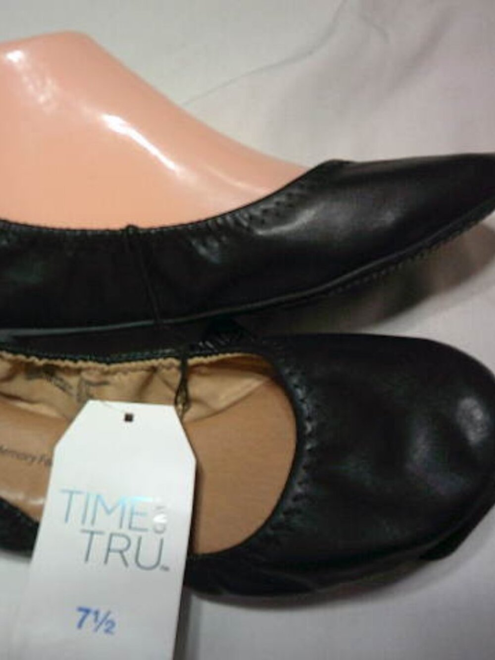 TIME AND TRU NEW SZ 7 1/2 BLACK BALLET SCRUNCH SLIPPERS SHOES FLATS MEMORY FOAM